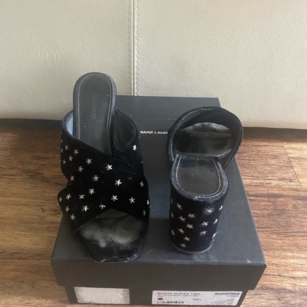 Saint Laurent Lou Lou 70 black velvet stars sandals